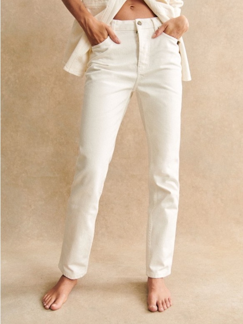 Sezane Straight-Leg Jeans in Off-White